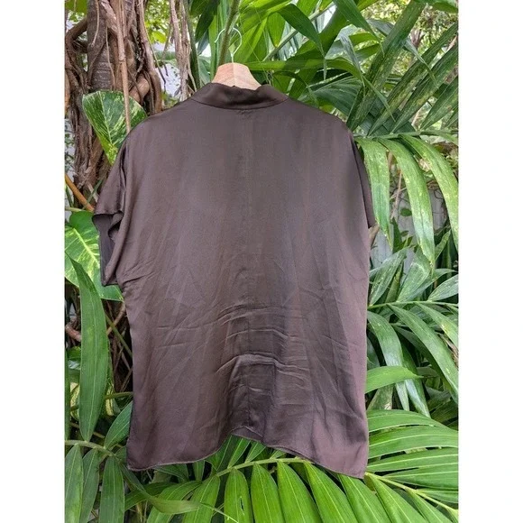 lafayette 148 chocolate brown blouse 100% silk satin 10 quiet luxury glam - Picture 5 of 8